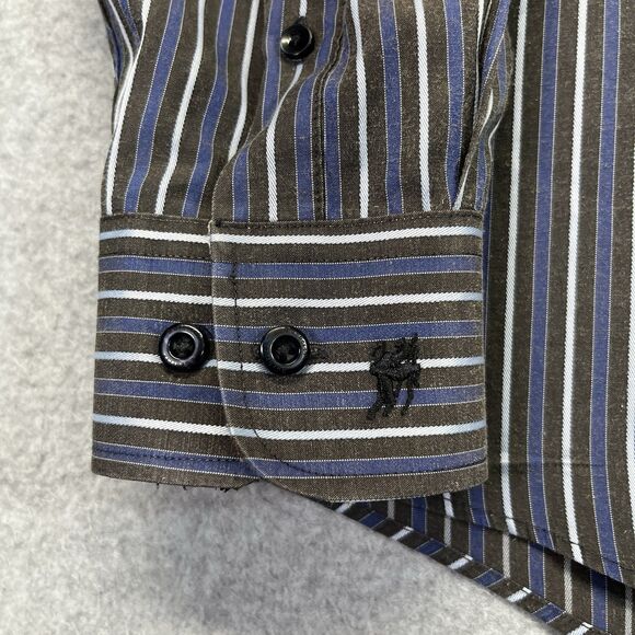 Burberry London Shirt Men’s Large Brown Blue Striped Button Up Made in England - Picture 7 of 14